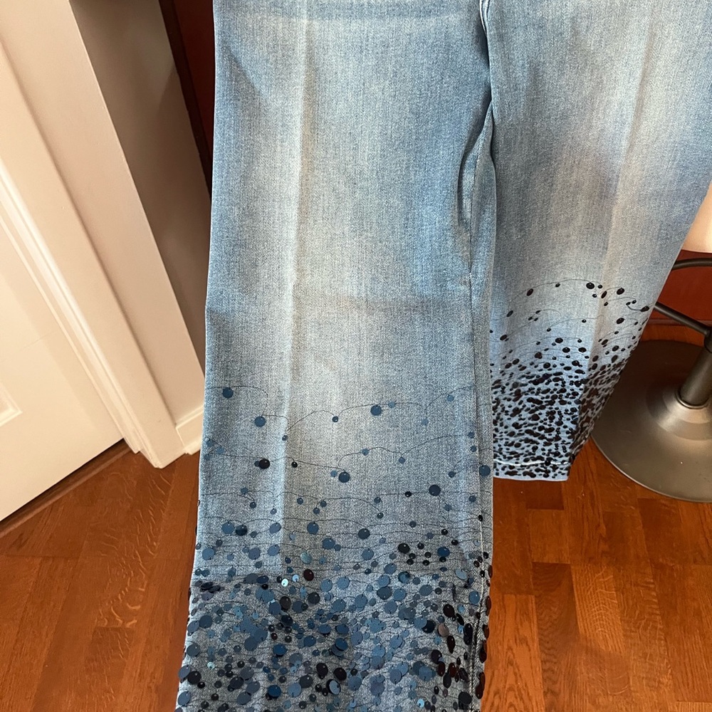 Anthropologie Maeve Collette Cropped Jeans with Blue Sequins NWT
